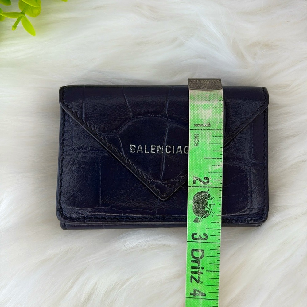 Balenciaga Navy Blue Croc-Embossed Trifold Compact Wallet - Picture 15 of 15